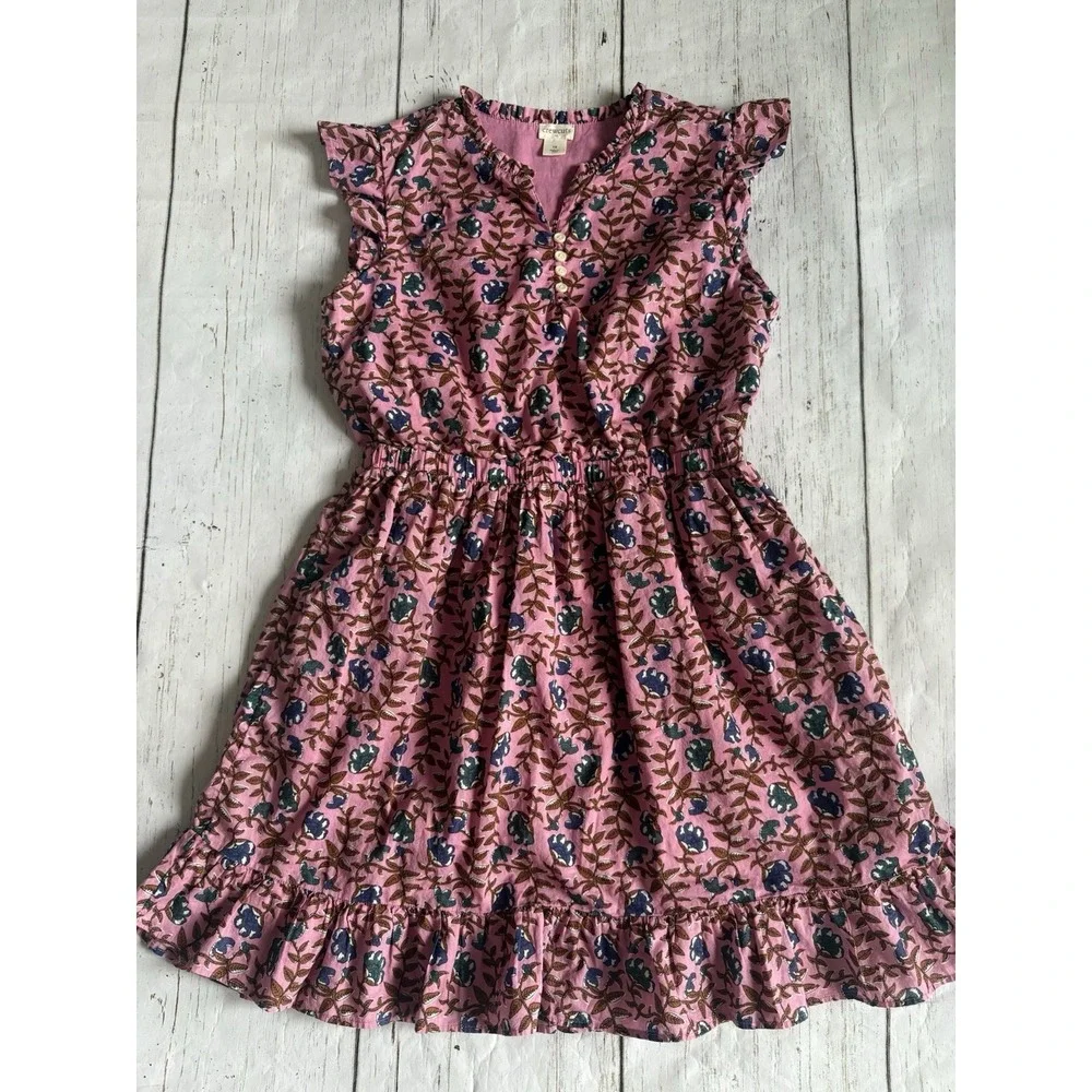 Crewcuts J Crew Girls 12 Floral‎ Print Dress Mauve Pink Flowers Cap Sleeve